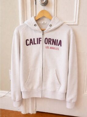 Blue 84 white “California Los Angeles” zip hoodie (size L, Y2K style)